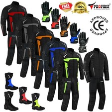 Men Motorbike Suit Motorcycle Racing Leather Boots Waterproof Armoured Suits Set