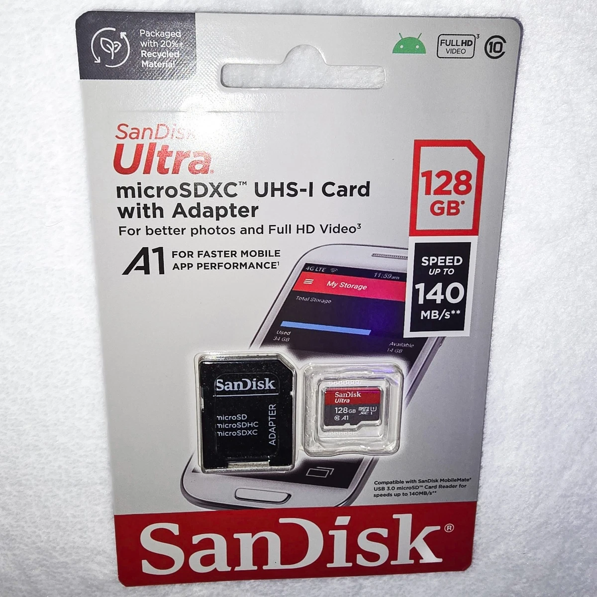 SanDisk 128 GB UHS Speed Class 1 Cell Phone Memory Cards for sale