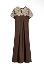 Viral ZARA Woman Collection Limited Edition Brown Satin Cream Lace Dress