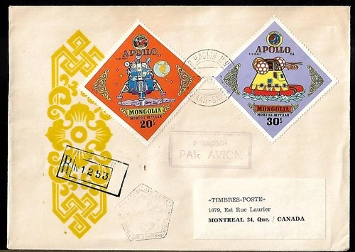 MONGOLIA TO CANADA AIR MAIL RUSSIAN SPACE ACHIEVEMENTS REGD FIRST DAY COVER 1974