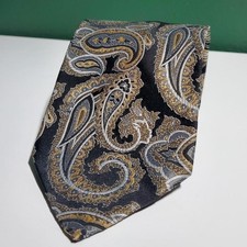 Vintage 80s Givenchy Polyester Bold Black with Gold and Silver Paisley Tie