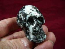 (HH-132-A) HUMAN SKULL WHITE stripes TIGER zebra black GEMSTONE gem skulls