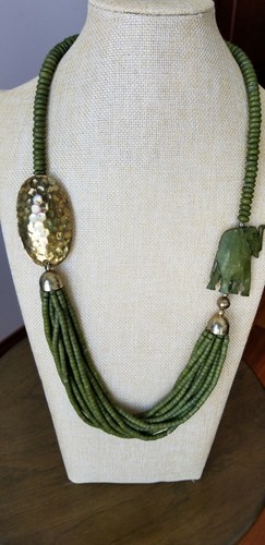 Stunning Stone Necklace Green genuine stone Elephant Tribal