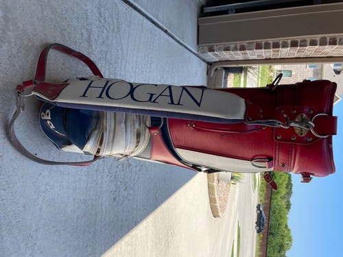 Hogan Vintage Golf Bag Leather Red White and Blue. Tiny Hand Damaged A Bit - Picture 5 of 12