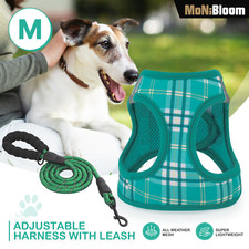 Mesh Dog Harness and Leash Set Adjustable Puppy Reflective Vest w/D-rings Green