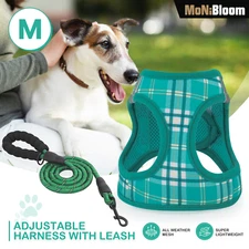 Mesh Dog Harness and Leash Set Adjustable Puppy Reflective Vest w/D-rings Green