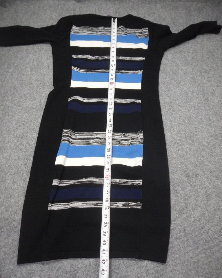 Long Tall Sally Knit Sweater Dress Womens Size 14 Black Blue Striped 3/
