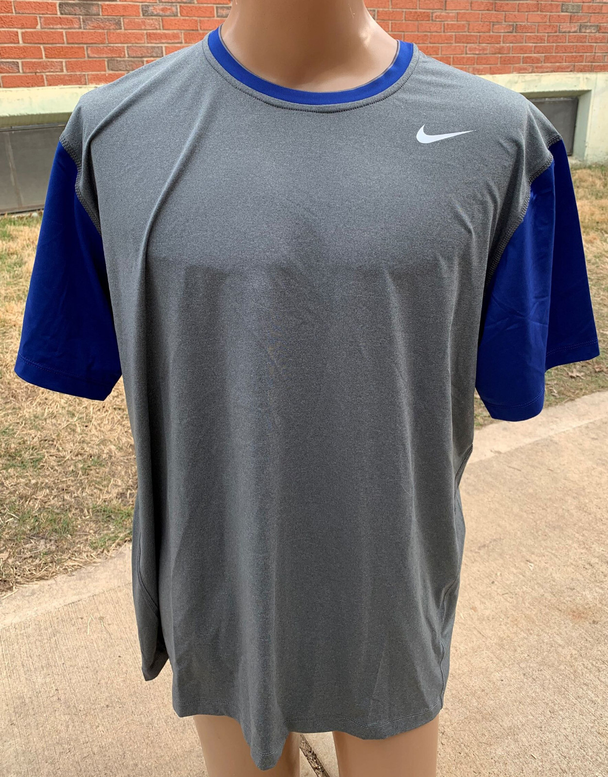 NIKE Performance Camicia Traspirante Manica Corta Tessuto Elasticizzato Grigio Blu Taglia XL NUOVA