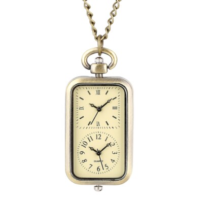 Klassische Dual Time Zone Quarz Taschenuhr Kette für Herren rechteckig Form Geschenke