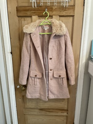 Miss Selfridge Stunning Elegant Pink Coat With Fur Collar Size XS UK