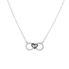 Rarities Womens Sterling Silver Blue White Diamond Infinity  Heart Necklace 18"