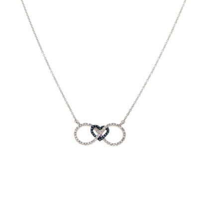 Raritäten Damen Sterlingsilber blau weißer Diamant Unendlichkeit & Herz Halskette 18''