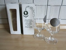 2 Stk. Bierglas Tulpe mit Zinnm&uuml;nze Zinn Plakette K&ouml;nig Wilhelm W&uuml;rttemberg