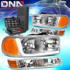For 1999-2007 Gmc Sierra Led Drl L-bar Headlights Bumper Lamptools Chromeamber