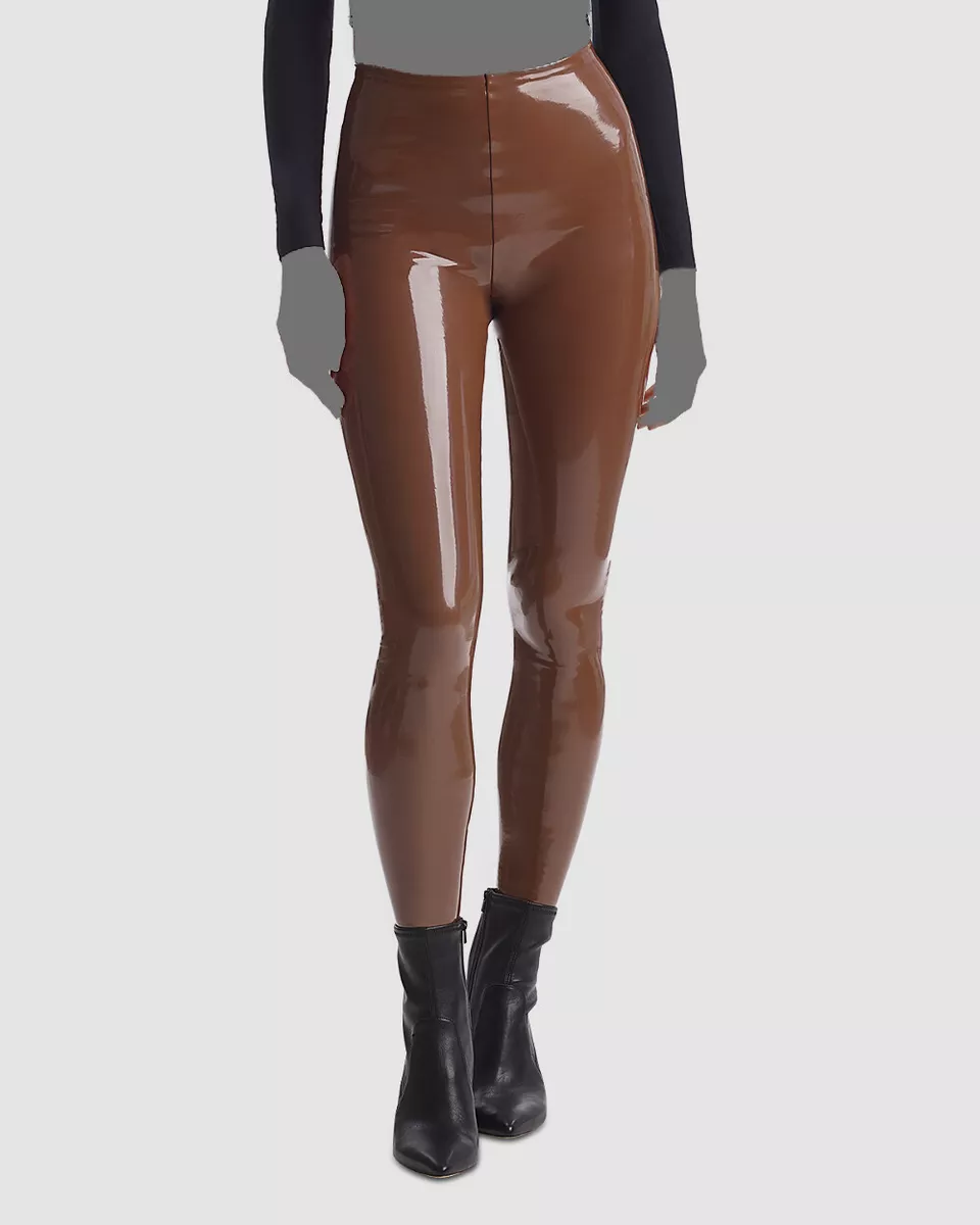 $100 Commando Women's Brown Stretch Faux Leather Leggings Pants Size Large