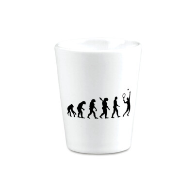 Ceramic Shot Glasses Human Evolution Evolve into Tennis Player Olympics 2 Oz