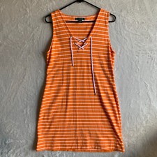 Lauren Ralph Lauren sleeveless Women's dress orange striped Size M 100% Cotton