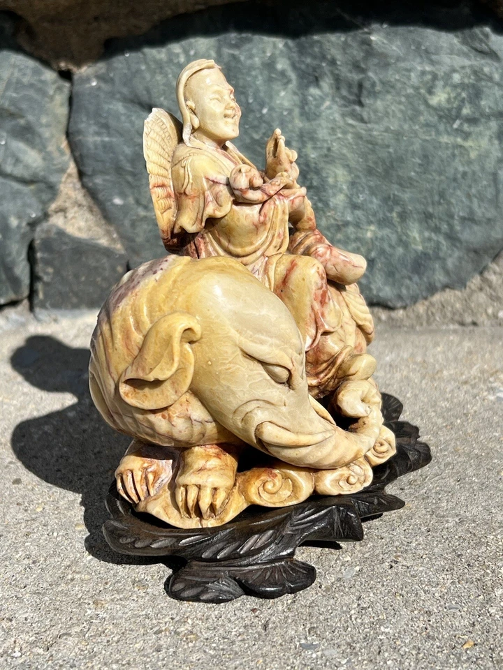 Very  Rare Chinese Stone Carving Qing Dynasty Buddha Ride On Elephant. - Image 2 of 4