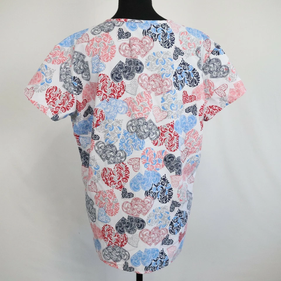Metro Scrubs Top Womens Medium Medical Uniform Colorful Heart Short Sleeve - Image 3 of 4