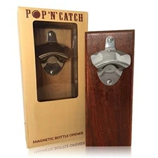 LUX Essentials Pop 'N' Catch Magnetic Wall Mounted Bottle Opener. Real Wood!
