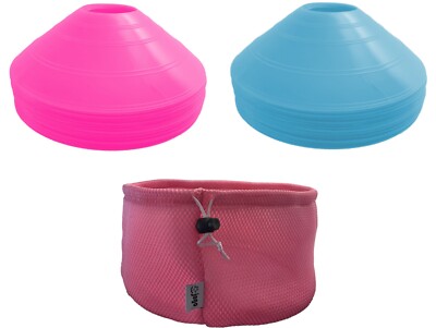 50 Light Blue Pink Agility Training Cones - Pink Round bag - Boy Girl Workout