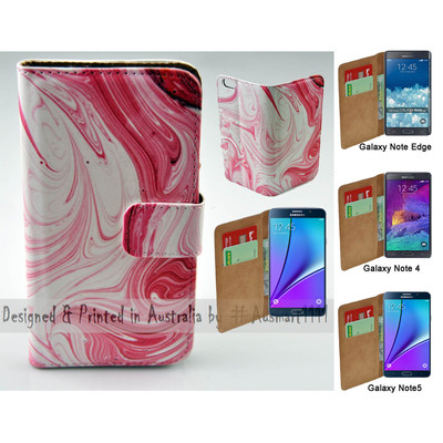 For Samsung Galaxy Note Series - Pink Swirl Print Wallet Mobile Phone Case Cover