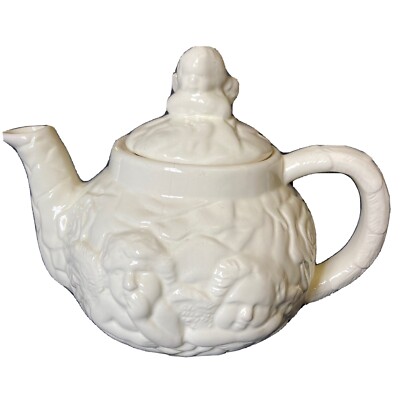 World Bazaar Teapot with Lid White Ceramic Cherub Roses