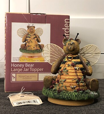 Kathy Hatch HONEY BEAR BEE Large Jar/Candle Topper  2002 Beekeepers Cottage  NIB