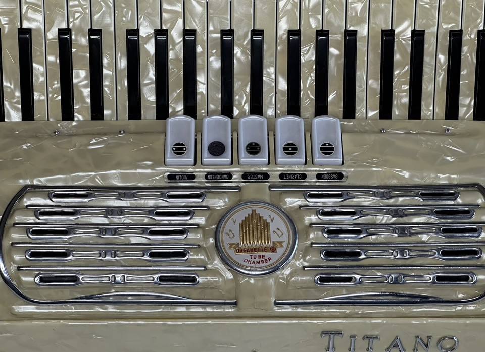 White Pearl Titano Piano Accordion LMM 41 Key/120 Bass Made In Italy eBay