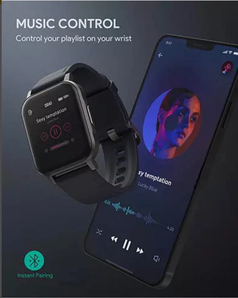 AUKEY LS02 Smartwatch Fitness Watch Tracker IPX6 Waterproof Black Bluetooth 5.0 - Image 2 of 4