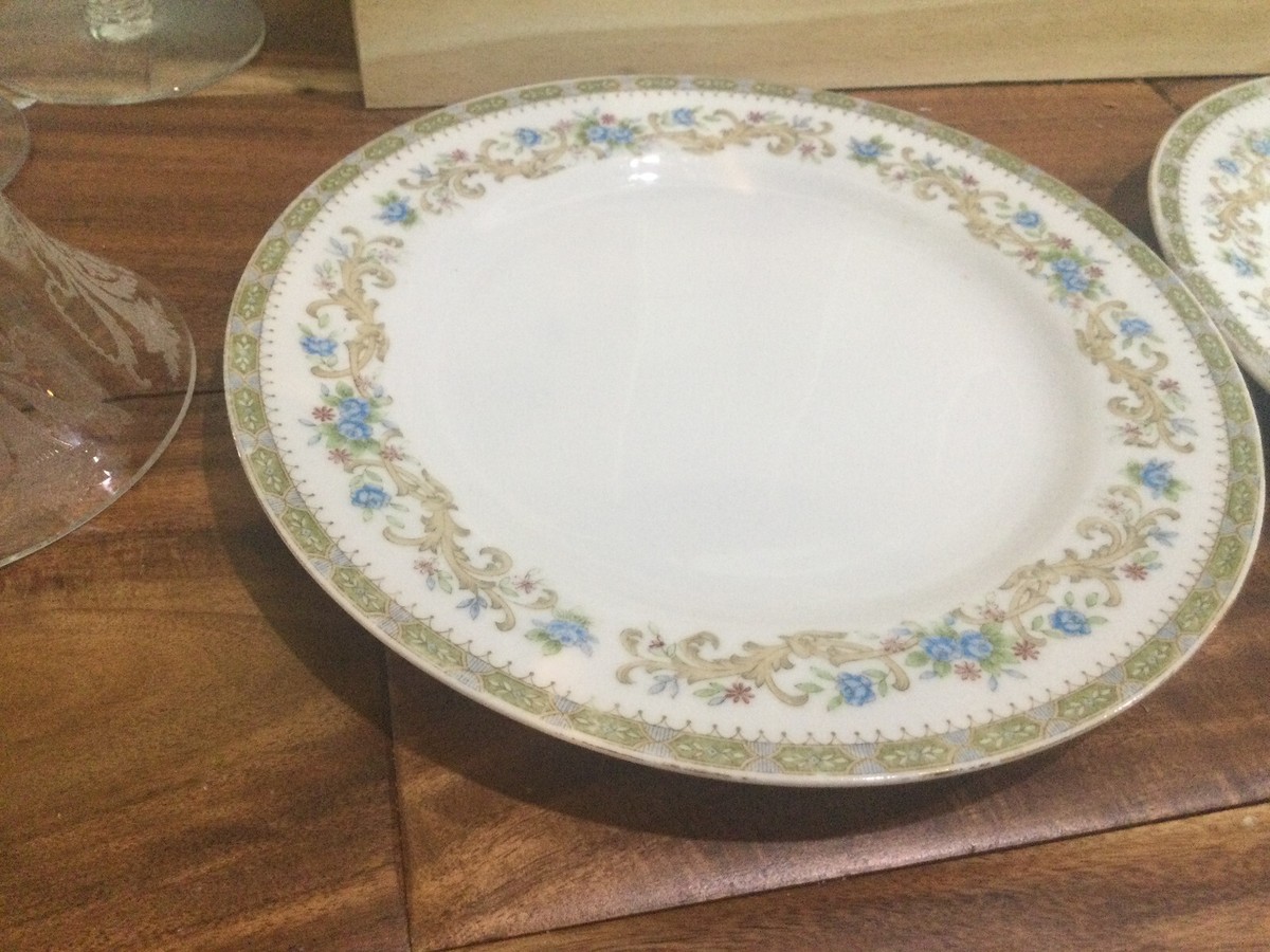 Yamasa, Fine China,blue floral rims 2 salad plates, some rim wear