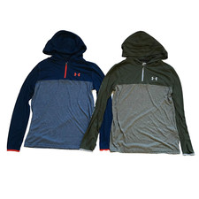 Lot of 2 Under Armour 1/4 Zip Pullover Boys YXL Blue Green Long Sleeve Hooded