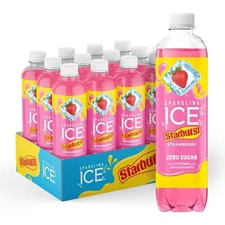 Sparkling Ice STARBURST Strawberry, Zero Sugar Flavored Sparkling Water, Pack 12