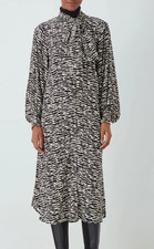 John Lewis Tie Neck Dress Stripe Size 14 Black & White