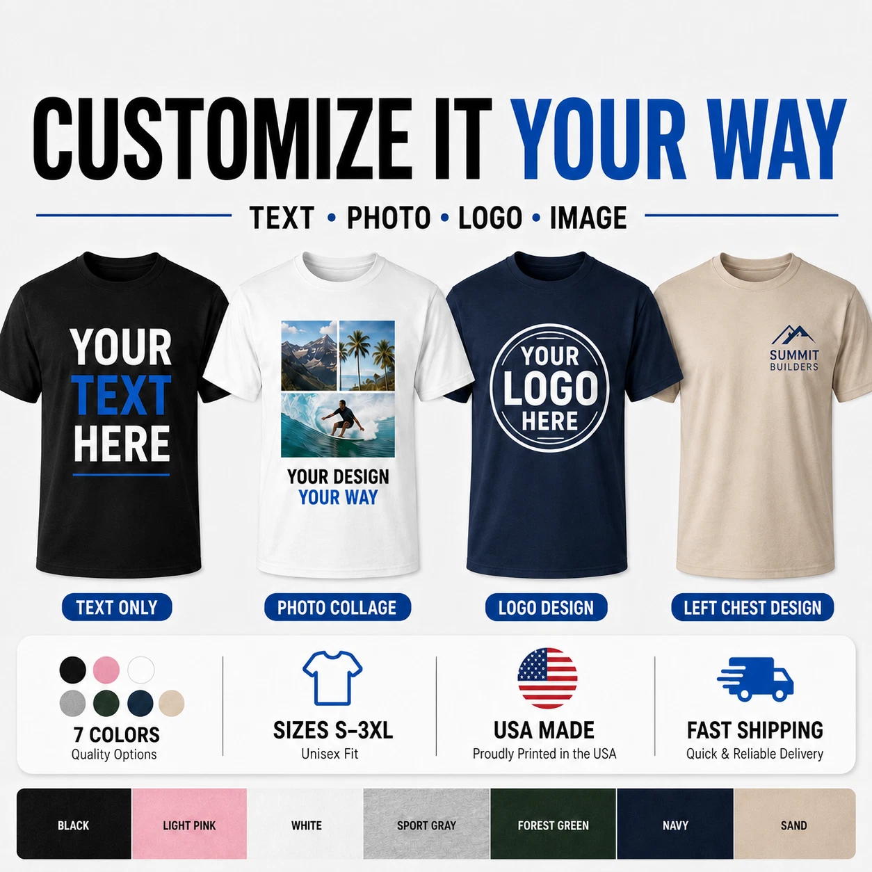 Custom T-Shirt Men’s Personalized tee Name Text Logo S-5XL 1 3 6 Pack Wholesale image 2