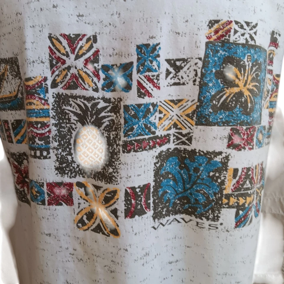 SURFER Vintage Mens T-shirt LARGE 1990s WAVES FULL WRAP SURF GRAPHIC gray - Image 4 of 4