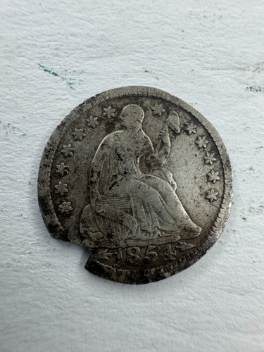 1854 Seated Liberty Silver Half Dime - Arrows at Date - Major Rim Clip / Damage