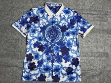 Barabas Polo Shirt White Blue Floral Artistic Graphic Men  s Size XL