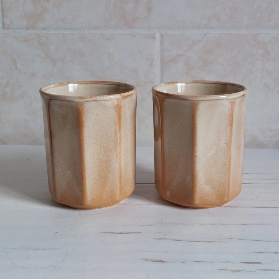 Studio Pottery Mug Cup X2 Brown Ceramic Octagonal H 9.5cm Glazed Rustic England - Image 4 of 4