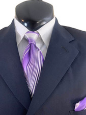       Artistic Abstract Purple  Pale White Silk Tie  Hanky Set