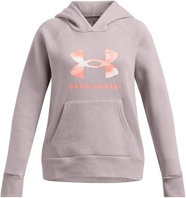 Under Armour Girls Rival Fleece Big Logo Hoodie Size M Tetra Gray/Flare Orange