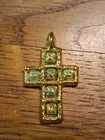 Vintage Enameled Ceramic Cross Pendant Signed Roussel