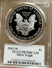2003-W American Silver Eagle $1 PCGS PR70 PF70 DCAM Mercanti ASE West Point