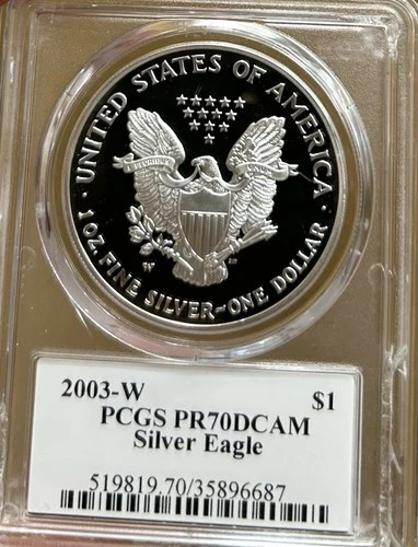 2003-W American Silver Eagle $1 PCGS PR70 PF70 DCAM Mercanti ASE West Point