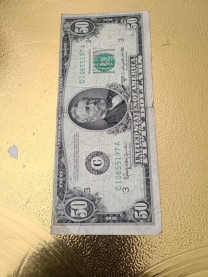 1950 $ 50 Bill  old paper  money  mis cut note - Image 3 of 4