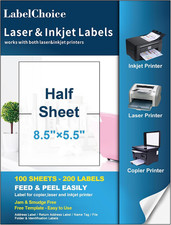 100 Sheets 200 Labels Half Sheet Self Adhesive Shipping Labels for Laser  Inkje