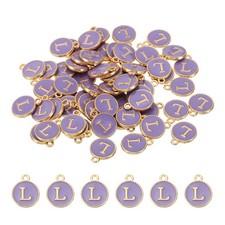 Letter Charm L, 60Pcs Double Sided Alphabet Initial Charm Pendants Beads Purple