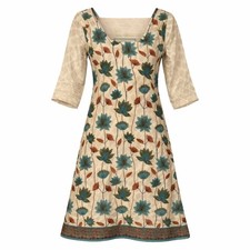 Indian Kurthi Kurti Top Womens Medium Long Embroidered Ornate Flowers Rhinestone