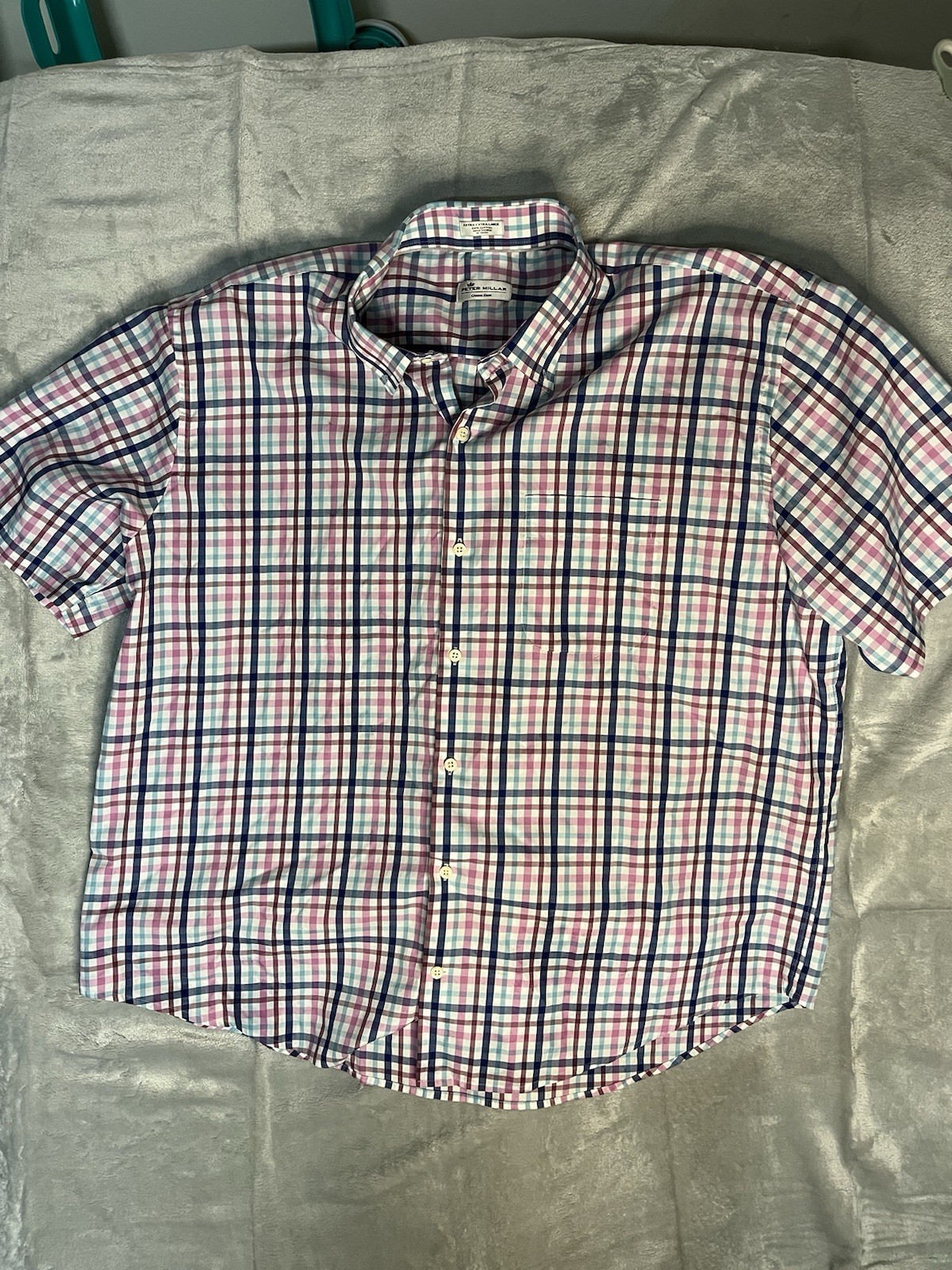 Peter Millar Crown Ease Shirt Mens 2XL Plaid Short Sleeve Button-Down Cotton