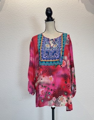 John Mark Women s 1X Blouse Multi Floral Print Round Neck 3/4 Sleeve Top NWT